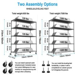 5-Tier, 7500-lbs. Heavy-Duty Adjustable Metal Shelf With Wheels And Liners 82 In. H X 60 In. L X 24 In. D In Chrome 11 5-Tier, 7500-lbs. Heavy-Duty Adjustable Metal Shelf With Wheels And Liners 82 In. H X 60 In. L X 24 In. D In Chrome -FURITURE SALE SHOP chrome tahanbath pantry organizers z w155083059 44 1000