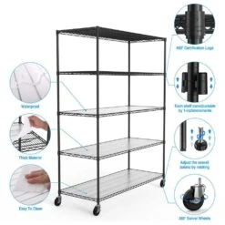 5-Tier, 7500-lbs. Heavy-Duty Adjustable Metal Shelf With Wheels And Liners 82 In. H X 60 In. L X 24 In. D In Chrome 9 5-Tier, 7500-lbs. Heavy-Duty Adjustable Metal Shelf With Wheels And Liners 82 In. H X 60 In. L X 24 In. D In Chrome -FURITURE SALE SHOP chrome tahanbath pantry organizers z w155083059 4f 1000
