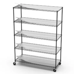 5-Tier, 7500-lbs. Heavy-Duty Adjustable Metal Shelf With Wheels And Liners 82 In. H X 60 In. L X 24 In. D In Chrome 12 5-Tier, 7500-lbs. Heavy-Duty Adjustable Metal Shelf With Wheels And Liners 82 In. H X 60 In. L X 24 In. D In Chrome -FURITURE SALE SHOP chrome tahanbath pantry organizers z w155083059 fa 1000