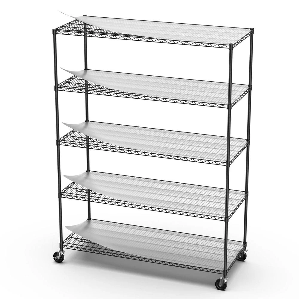 5-Tier, 7500-lbs. Heavy-Duty Adjustable Metal Shelf With Wheels And Liners 82 In. H X 60 In. L X 24 In. D In Chrome 6 5-Tier, 7500-lbs. Heavy-Duty Adjustable Metal Shelf With Wheels And Liners 82 In. H X 60 In. L X 24 In. D In Chrome - Image 6