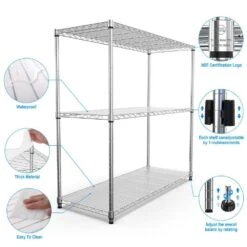 3-Tier 1050-LBS NSF Certified Chrome Wire Shelving: Adjustable Storage For Garages -FURITURE SALE SHOP chrome tahanbath pantry organizers z w155091055 4f 1000