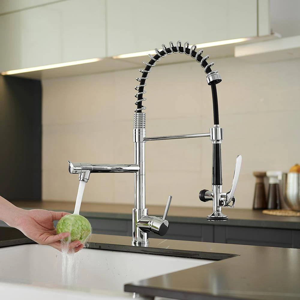 Kitchen Brass Sink Faucet With Single-Handle, Pull Down Sprayer Kitchen Faucet With 2 Spout In Chrome 5 Kitchen Brass Sink Faucet With Single-Handle, Pull Down Sprayer Kitchen Faucet With 2 Spout In Chrome - Image 5