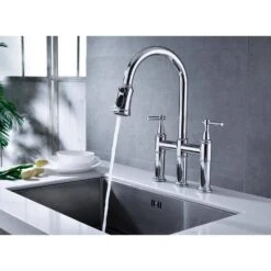 Double Handle Pull Down Sprayer Kitchen Faucet In Chrome 12 Double Handle Pull Down Sprayer Kitchen Faucet In Chrome -FURITURE SALE SHOP chrome tahanbath pull down kitchen faucets z w92850245 44 1000