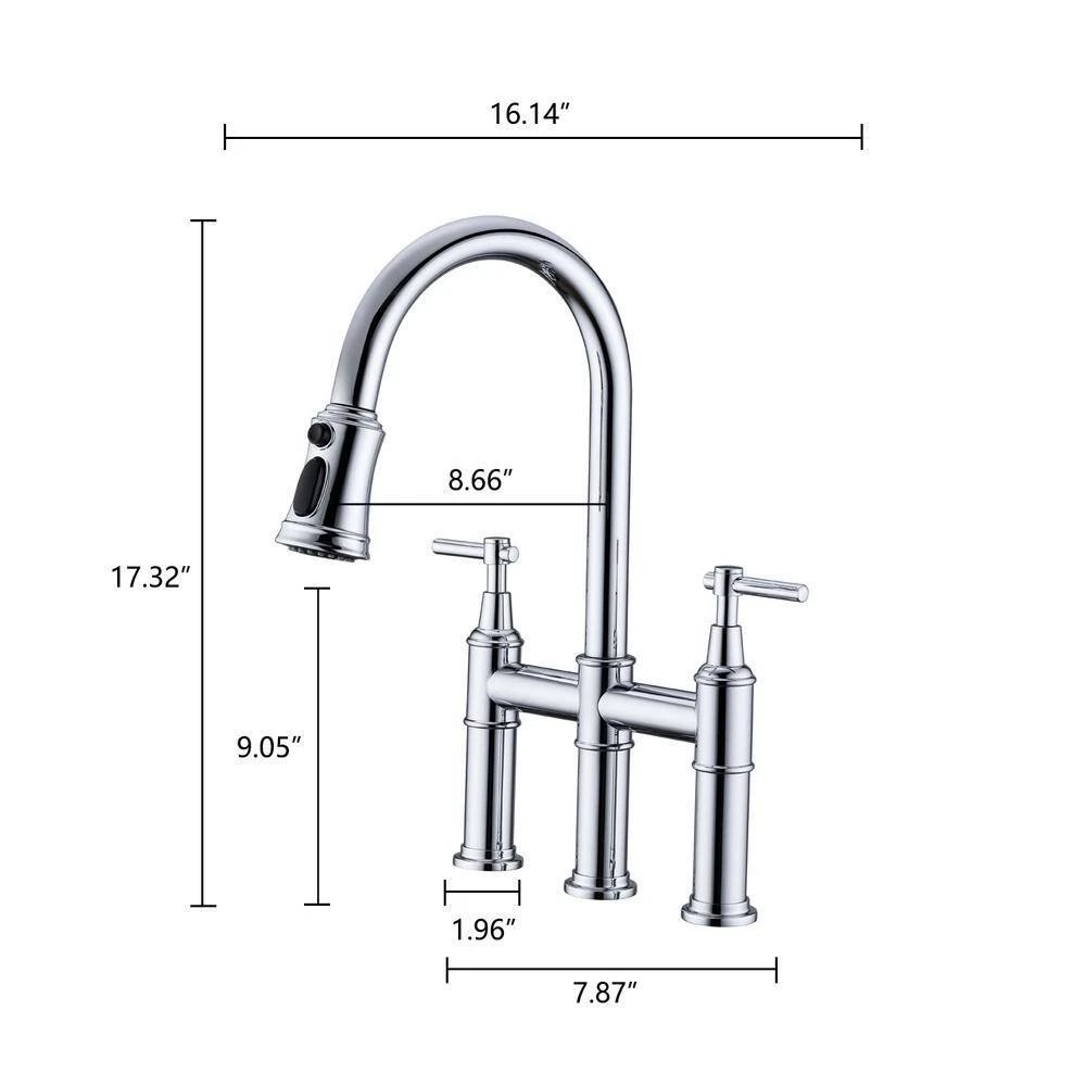 Double Handle Pull Down Sprayer Kitchen Faucet In Chrome 2 Double Handle Pull Down Sprayer Kitchen Faucet In Chrome - Image 2