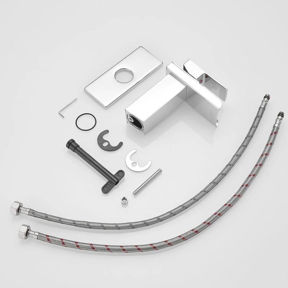 Sink Faucet With Deck Plate Waterfall Chrome Bathroom Faucets For Sink 1 Hole Or 3 Holes One Handle Faucets 4 Sink Faucet With Deck Plate Waterfall Chrome Bathroom Faucets For Sink 1 Hole Or 3 Holes One Handle Faucets - Image 4