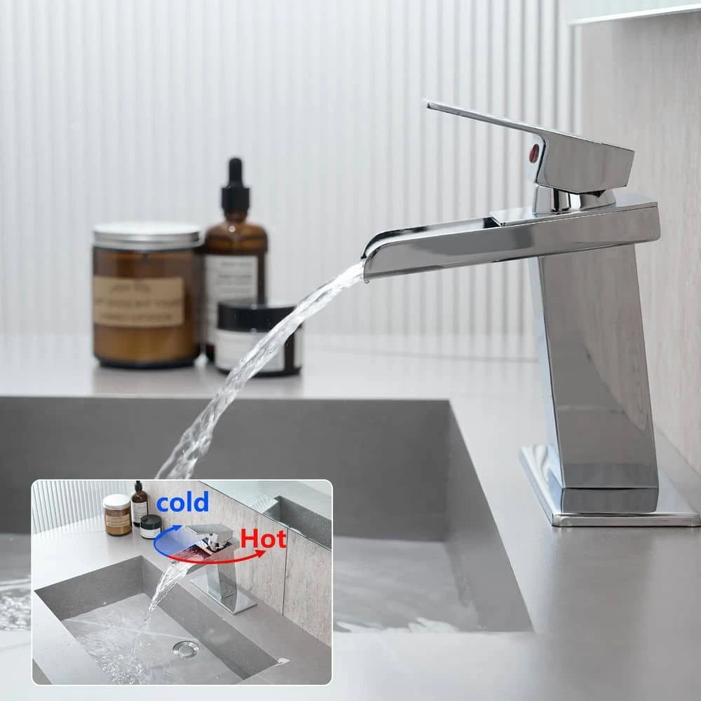 Sink Faucet With Deck Plate Waterfall Chrome Bathroom Faucets For Sink 1 Hole Or 3 Holes One Handle Faucets 5 Sink Faucet With Deck Plate Waterfall Chrome Bathroom Faucets For Sink 1 Hole Or 3 Holes One Handle Faucets - Image 5