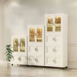 Ready To Assemble White Bath 25.59 In. X 15. 75 In. X 70. 87 In. With Magnetic Door Plastic Storage Cabinet With Wheels -FURITURE SALE SHOP cream white tahanbath ready to assemble kitchen cabinets z w2873p239389 4f 1000