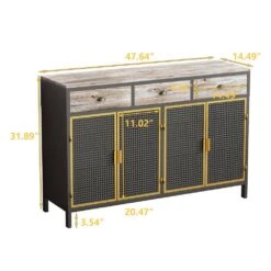 48" Wide Modern 4-Door Sideboard With 3 Top Drawers For Living Room, Office, & Bedroom In Dark Gray -FURITURE SALE SHOP dark gray tahanbath pantry organizers z w75741394 1f 1000