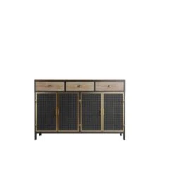 48" Wide Modern 4-Door Sideboard With 3 Top Drawers For Living Room, Office, & Bedroom In Dark Gray
