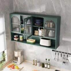 47.25 In. 4-Door Glass Wall Cabinet Storage, Wall-Mounted, Suitable For Kitchen, Living Room, Bathroom(Dark Green) 12 47.25 In. 4-Door Glass Wall Cabinet Storage, Wall-Mounted, Suitable For Kitchen, Living Room, Bathroom(Dark Green) -FURITURE SALE SHOP dark green tahanbath pantry organizers z w757p250949 1f 1000