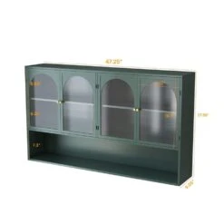47.25 In. 4-Door Glass Wall Cabinet Storage, Wall-Mounted, Suitable For Kitchen, Living Room, Bathroom(Dark Green) 13 47.25 In. 4-Door Glass Wall Cabinet Storage, Wall-Mounted, Suitable For Kitchen, Living Room, Bathroom(Dark Green) -FURITURE SALE SHOP dark green tahanbath pantry organizers z w757p250949 44 1000