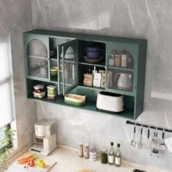 47.25 In. 4-Door Glass Wall Cabinet Storage, Wall-Mounted, Suitable For Kitchen, Living Room, Bathroom(Dark Green) 14 47.25 In. 4-Door Glass Wall Cabinet Storage, Wall-Mounted, Suitable For Kitchen, Living Room, Bathroom(Dark Green) -FURITURE SALE SHOP dark green tahanbath pantry organizers z w757p250949 fa 1000