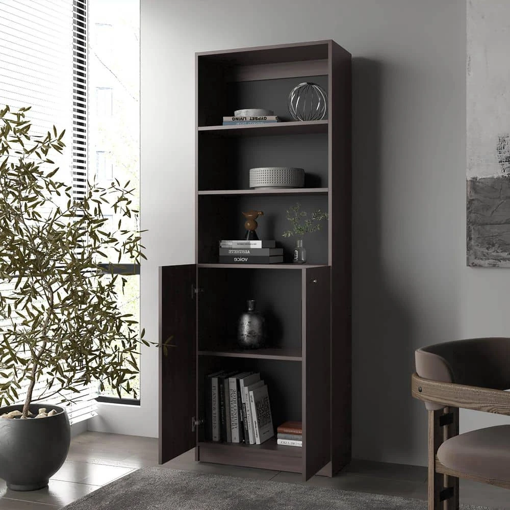 24.80 In. W X 12.40 In. D X 71.10 In. H Brown Particle Board Freestanding Linen Cabinet W/2-Doors In Dark Walnut 2 24.80 In. W X 12.40 In. D X 71.10 In. H Brown Particle Board Freestanding Linen Cabinet W/2-Doors In Dark Walnut - Image 2