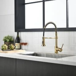 Single Handle Deck Mount Pull Down Sprayer Kitchen Faucet In Gold -FURITURE SALE SHOP gold pull down kitchen faucets q xy 289bg 40 44 1000