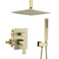 1-Spray Patterns With 2.3 GPM 10 In. Ceiling Mount Dual Shower Heads With Valve Included In Gold