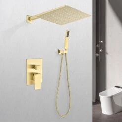 1-Spray Patterns Freestanding Square Dual Handheld Shower Head 2.5 GPM In Gold -FURITURE SALE SHOP gold tahanbath dual shower heads z th6001bg 44 1000