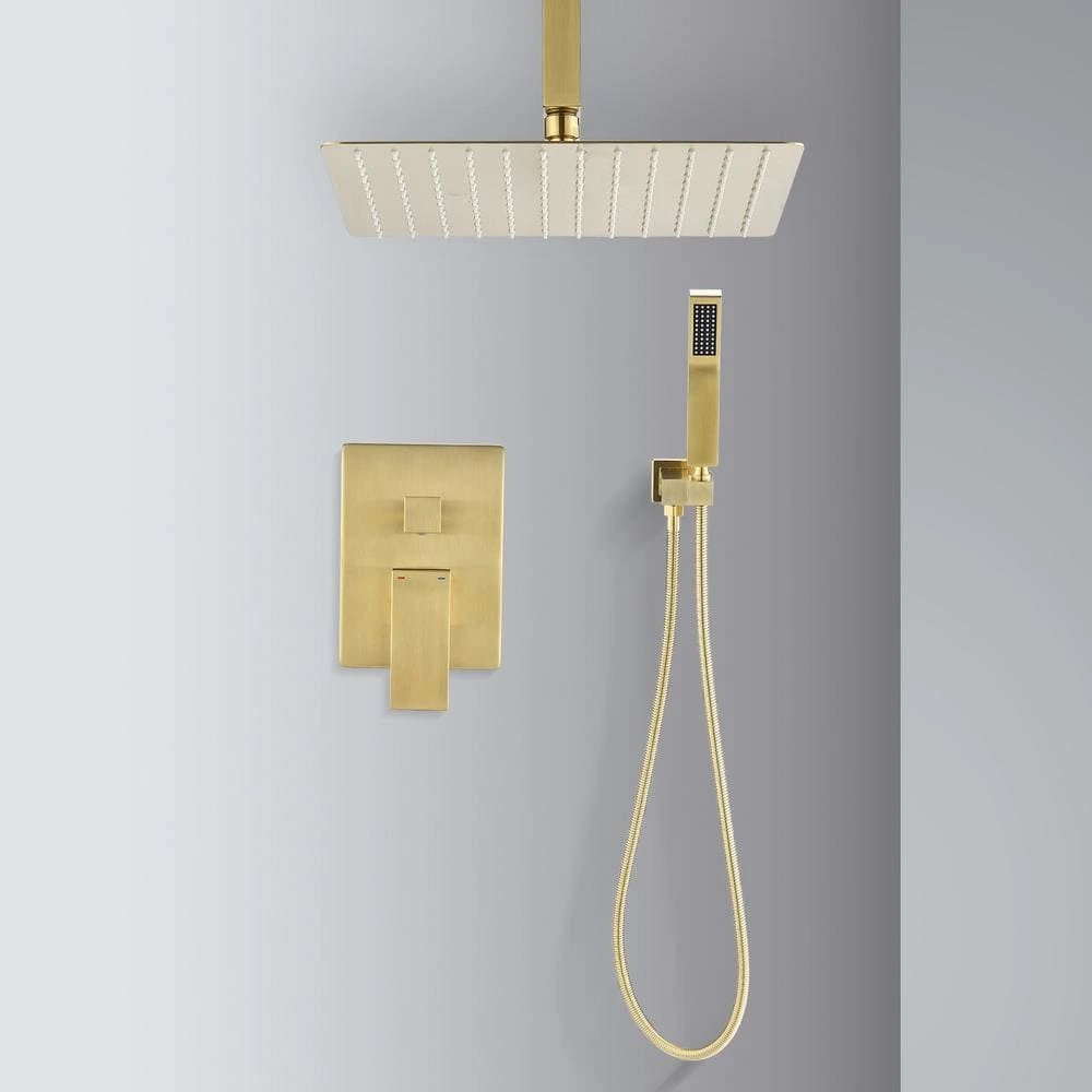 2-Spray 2.5 GPM Ceiling Mounted Dual Shower System Combo Set With Handheld And 10 In. Shower Head Gold 9 2-Spray 2.5 GPM Ceiling Mounted Dual Shower System Combo Set With Handheld And 10 In. Shower Head Gold - Image 9