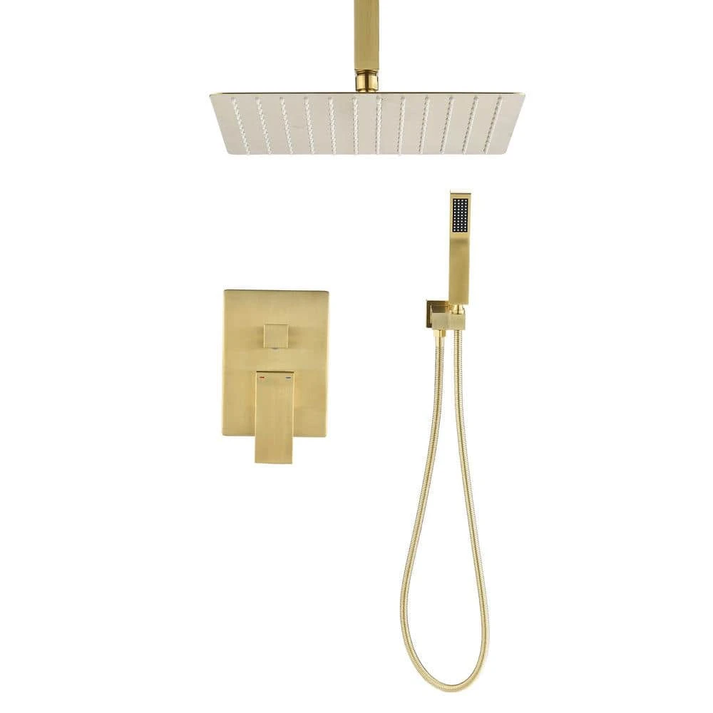 2-Spray 2.5 GPM Ceiling Mounted Dual Shower System Combo Set With Handheld And 10 In. Shower Head Gold 1 2-Spray 2.5 GPM Ceiling Mounted Dual Shower System Combo Set With Handheld And 10 In. Shower Head Gold