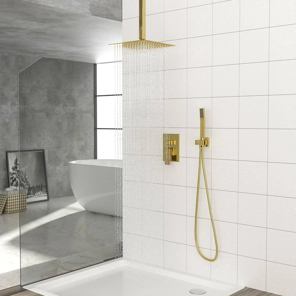 1-spray 10 In.1.8 GPM Ceiling Mount Dual Shower Headand Handheld Shower Head In Gold 5 1-spray 10 In.1.8 GPM Ceiling Mount Dual Shower Headand Handheld Shower Head In Gold - Image 5