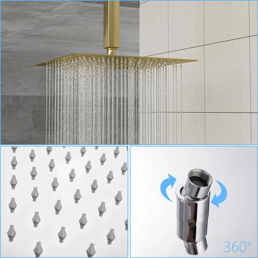 1-spray 10 In.1.8 GPM Ceiling Mount Dual Shower Headand Handheld Shower Head In Gold 3 1-spray 10 In.1.8 GPM Ceiling Mount Dual Shower Headand Handheld Shower Head In Gold - Image 3