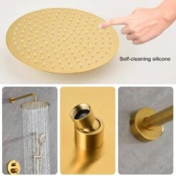 3-Spray Patterns Freestanding Round Dual Handheld Shower Head 1.8 GPM In Gold -FURITURE SALE SHOP gold tahanbath dual shower heads z w928104462 44 1000