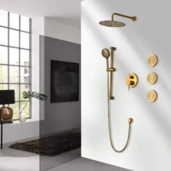 3-Spray Patterns Freestanding Round Dual Handheld Shower Head 1.8 GPM In Gold -FURITURE SALE SHOP gold tahanbath dual shower heads z w928104462 4f 1000