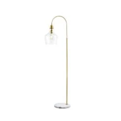 64.50 In. Gold Modern 1-Light Smart Dimmable Lantern Floor Lamp For Living Room With Glass Shade And Marble Base -FURITURE SALE SHOP gold tahanbath floor lamps ct xl 97670 4f 1000