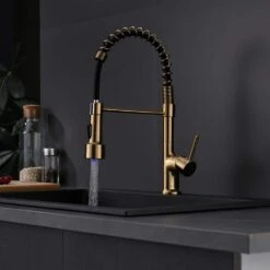 Commercial LED Kitchen Faucet With Pull Down Sprayer, Single Handle Single Lever Kitchen Sink Faucet -FURITURE SALE SHOP gold tahanbath pull down kitchen faucets z w1932p156148 31 1000
