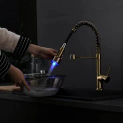 Commercial LED Kitchen Faucet With Pull Down Sprayer, Single Handle Single Lever Kitchen Sink Faucet -FURITURE SALE SHOP gold tahanbath pull down kitchen faucets z w1932p156148 66 1000