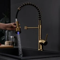 Commercial LED Kitchen Faucet With Pull Down Sprayer, Single Handle Single Lever Kitchen Sink Faucet -FURITURE SALE SHOP gold tahanbath pull down kitchen faucets z w1932p156148 76 1000