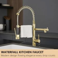 Commercial Kitchen Faucet With Pull Down Sprayer, Single Handle Single Lever Kitchen Sink Faucet Brushed Gold Faucet -FURITURE SALE SHOP gold tahanbath pull down kitchen faucets z w1932p172311 1f 1000