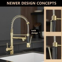 Commercial Kitchen Faucet With Pull Down Sprayer, Single Handle Single Lever Kitchen Sink Faucet Brushed Gold Faucet -FURITURE SALE SHOP gold tahanbath pull down kitchen faucets z w1932p172311 31 1000