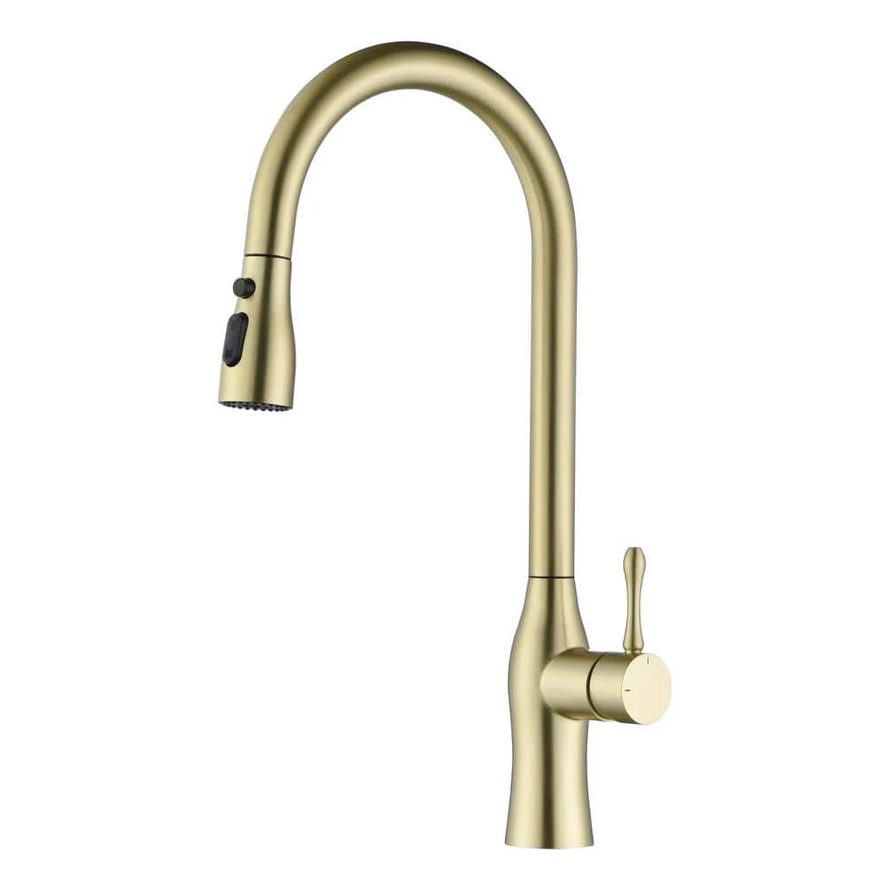17.5-Single Handle Pull Down Sprayer Kitchen Faucet 360° Spout Swivel In Gold 1 17.5-Single Handle Pull Down Sprayer Kitchen Faucet 360° Spout Swivel In Gold
