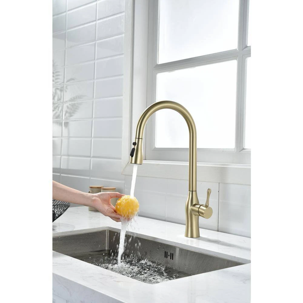 17.5-Single Handle Pull Down Sprayer Kitchen Faucet 360° Spout Swivel In Gold 2 17.5-Single Handle Pull Down Sprayer Kitchen Faucet 360° Spout Swivel In Gold - Image 2