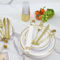 Gold/Silver Plastic Tableware Set-350-Pieces Gatherings Of 50+People -FURITURE SALE SHOP gold tahanbath serving sets z d01027heb3g 4f 1000