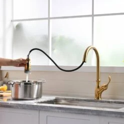Single Handle Pull Down Sprayer Kitchen Faucet In Golden -FURITURE SALE SHOP golden tahanbath pull down kitchen faucets z w1932124131 31 1000