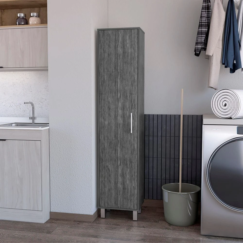 15.70 In. W X 11.70 In. D X 70.80 In. H Gray Wood Freestanding Linen Cabinet With 3 Broom Hangers In Gray 2 15.70 In. W X 11.70 In. D X 70.80 In. H Gray Wood Freestanding Linen Cabinet With 3 Broom Hangers In Gray - Image 2