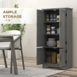 11.80 In. W X 23.50 In. D X 48.50 In. H Particle Board Freestanding Linen Cabinet With 4-Door And Shelves In Gray -FURITURE SALE SHOP gray tahanbath linen cabinets ct xl p249918 44 1000