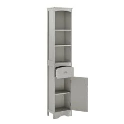 13.4 In. W X 9.1 In. D X 66.9 In. H Gray MDF Freestanding Linen Cabinet With Drawer In Gray 12 13.4 In. W X 9.1 In. D X 66.9 In. H Gray MDF Freestanding Linen Cabinet With Drawer In Gray -FURITURE SALE SHOP gray tahanbath linen cabinets q g wf289423aag 4f 1000