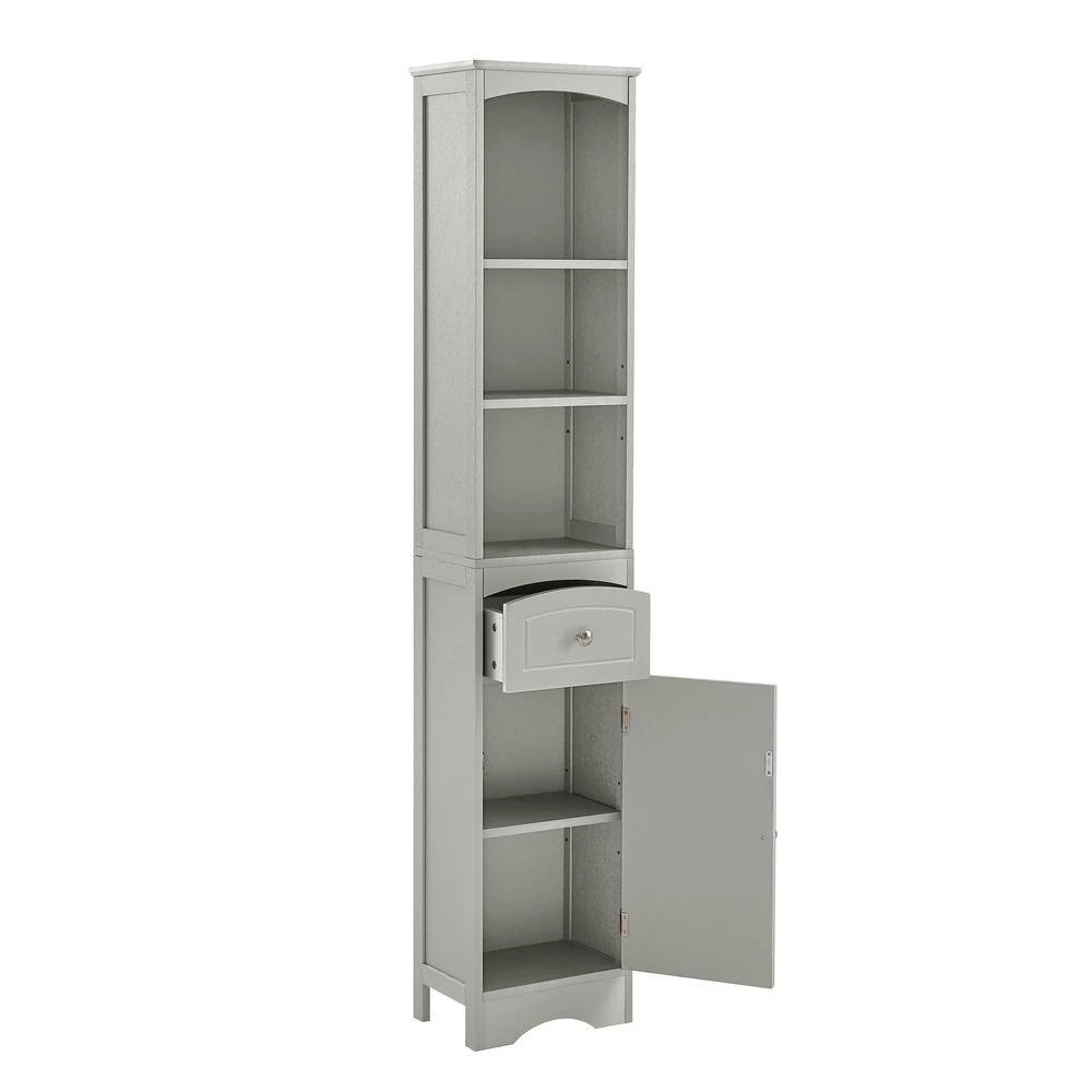 13.4 In. W X 9.1 In. D X 66.9 In. H Gray MDF Freestanding Linen Cabinet With Drawer In Gray 4 13.4 In. W X 9.1 In. D X 66.9 In. H Gray MDF Freestanding Linen Cabinet With Drawer In Gray - Image 4