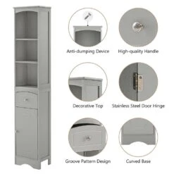13.4 In. W X 9.1 In. D X 66.9 In. H Gray MDF Freestanding Linen Cabinet With Drawer In Gray 15 13.4 In. W X 9.1 In. D X 66.9 In. H Gray MDF Freestanding Linen Cabinet With Drawer In Gray -FURITURE SALE SHOP gray tahanbath linen cabinets q g wf289423aag fa 1000