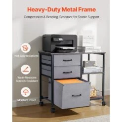 Mobile Metal File Cabinet With 3-Fabric Drawers And 2-Open Shelves In Gray -FURITURE SALE SHOP gray tahanbath pantry organizers z w1247p179943 44 1000