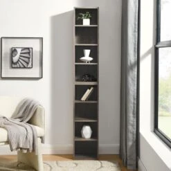 8-Tier Media Tower Rack, CD DVD Slim Storage Cabinet With Adjustable Shelves, Tall Narrow Bookcase In Gray -FURITURE SALE SHOP gray tahanbath pantry organizers z w1781p182841 fa 1000