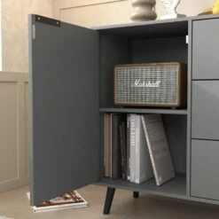 47.2 In. Gray Wood Kitchen Cabinet With 3 Drawers And 2 Doors-Storage Sideboard Buffet For Coffee Bar -FURITURE SALE SHOP gray tahanbath pantry organizers z w409p171862 4f 1000