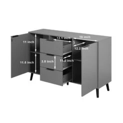 47.2 In. Gray Wood Kitchen Cabinet With 3 Drawers And 2 Doors-Storage Sideboard Buffet For Coffee Bar -FURITURE SALE SHOP gray tahanbath pantry organizers z w409p171862 c3 1000