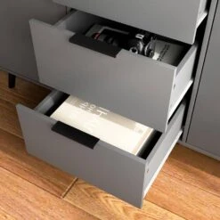 47.2 In. Gray Wood Kitchen Cabinet With 3 Drawers And 2 Doors-Storage Sideboard Buffet For Coffee Bar -FURITURE SALE SHOP gray tahanbath pantry organizers z w409p171862 fa 1000