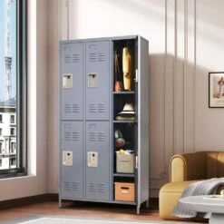 6-Door Metal Lockers 72in.H, Lock-Included In Gray -FURITURE SALE SHOP gray tahanbath pantry organizers z w688p207303 1f 1000