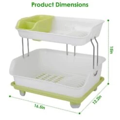 Green White PP And Stainless Steel Standing 2-Tier Dish Drying Rack 10 Green White PP And Stainless Steel Standing 2-Tier Dish Drying Rack -FURITURE SALE SHOP green tahanbath dish racks ct cl haz5ua c3 1000