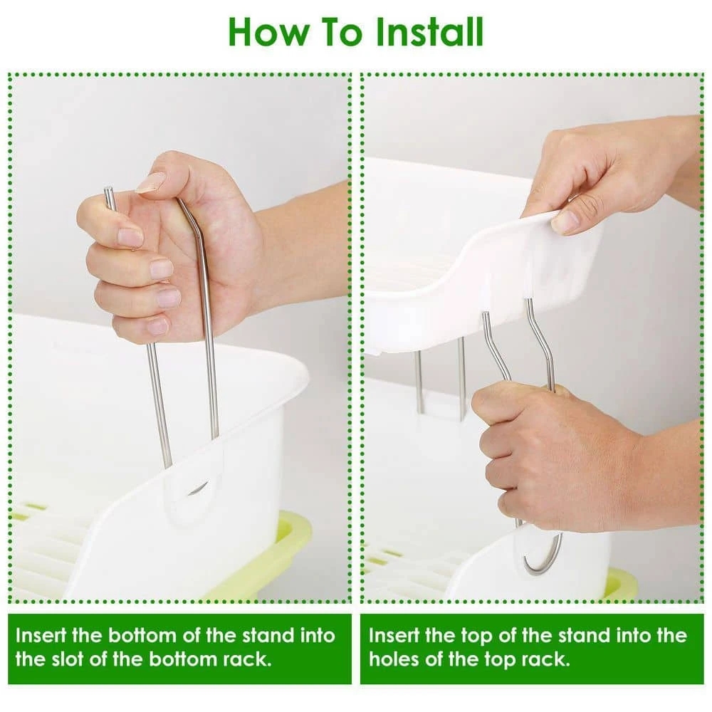 Green White PP And Stainless Steel Standing 2-Tier Dish Drying Rack 7 Green White PP And Stainless Steel Standing 2-Tier Dish Drying Rack - Image 7