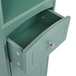 13.4 In. W X 9.1 In. D X 66.9 In. H Green MDF Freestanding Linen Cabinet With Drawer In Green -FURITURE SALE SHOP green tahanbath linen cabinets q g wf289423aac 4f 1000